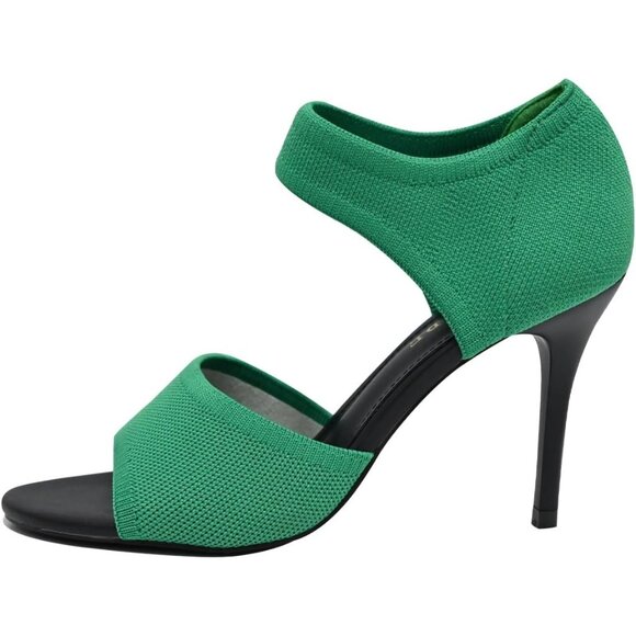 Sicare Peep Toe Heels Short-cuff Faux Leather Women Stretchy Knit Heel Sandal - Picture 3 of 10